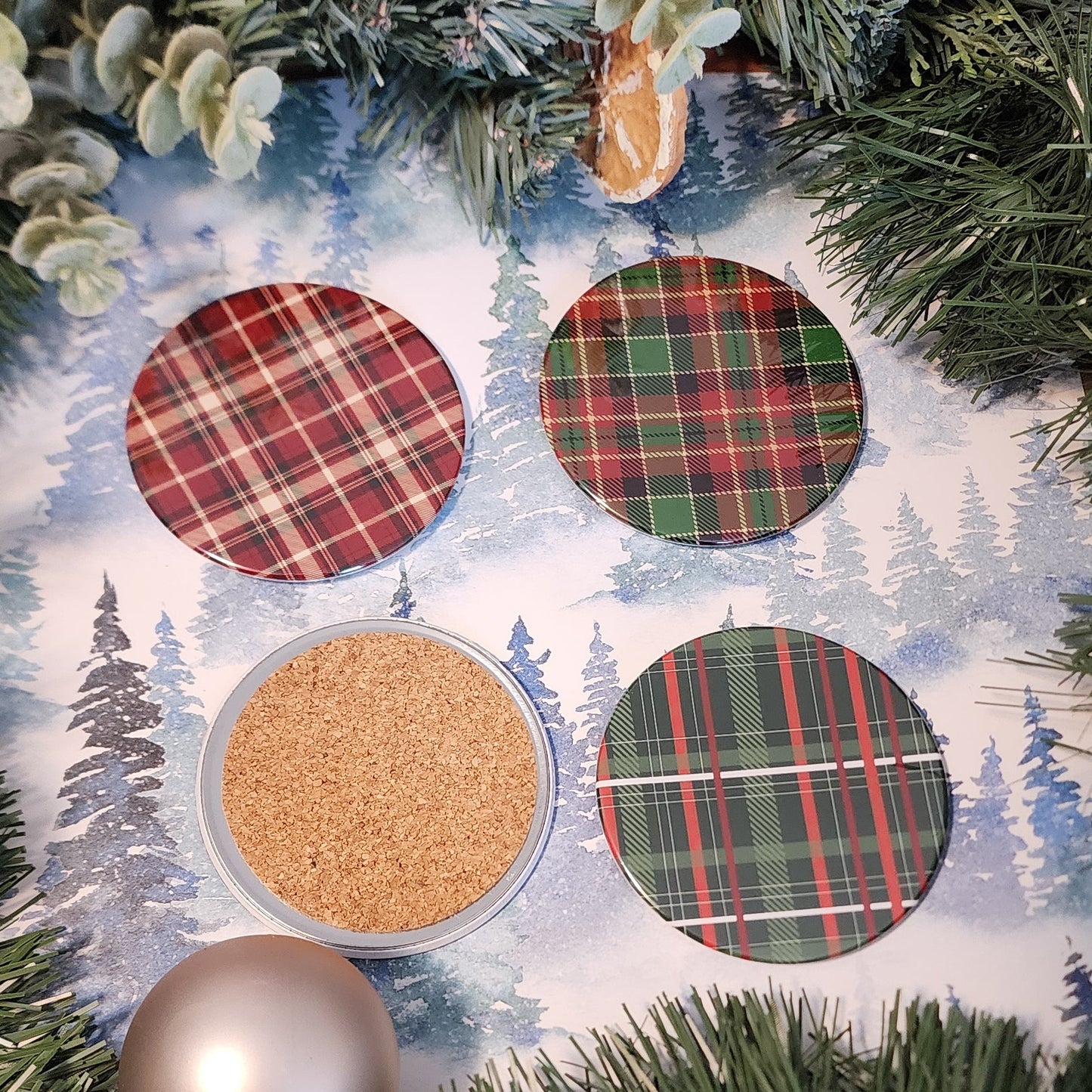 Christmas Plaid Coasters - Set of 4